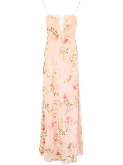 Shop Alberta Ferretti Floral-printed Slip Dress In Pink Multi (pink)