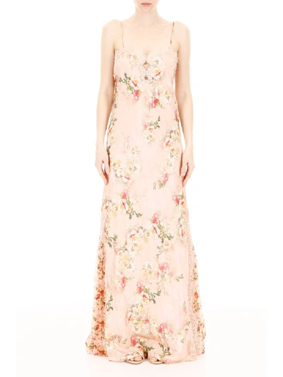 Shop Alberta Ferretti Floral-printed Slip Dress In Pink Multi (pink)