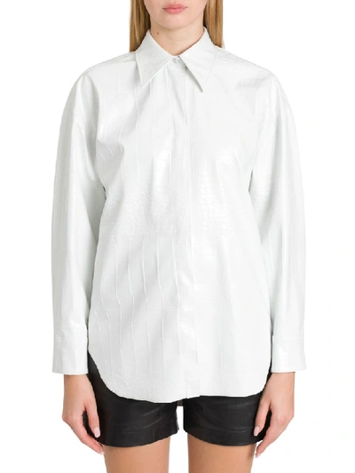 Shop Msgm Oversized Shirt In Cocco Printed Faux Leather In Bianco