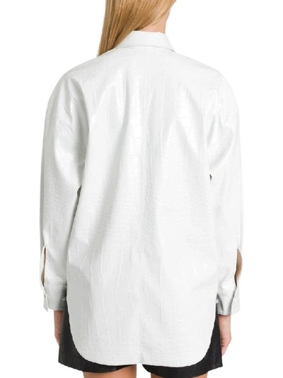 Shop Msgm Oversized Shirt In Cocco Printed Faux Leather In Bianco