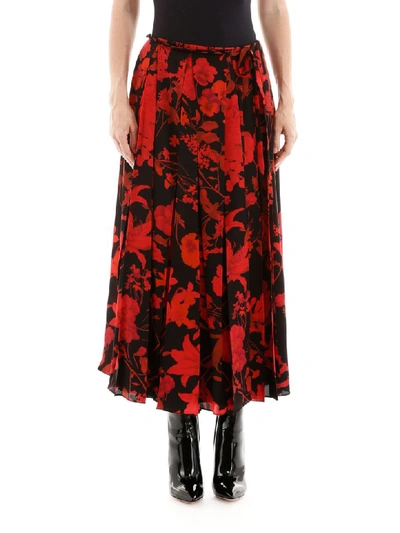 Shop Valentino Pleated Overdyed Skirt In Nero/rosso
