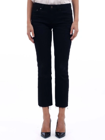 Shop Saint Laurent Cropped Bootcut Jean In Black