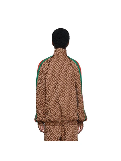 Shop Gucci Zipped Logo Rombus Jacket In Brown Multi