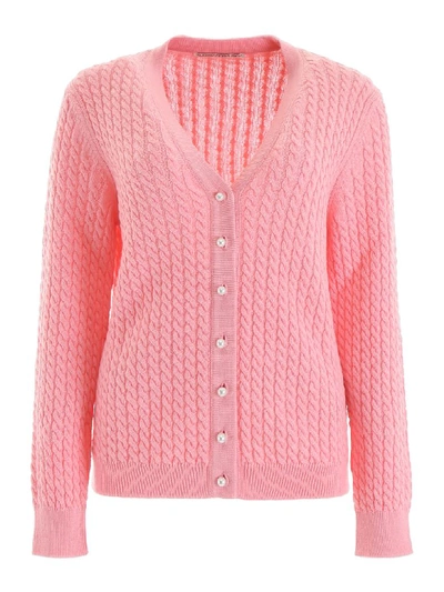 Shop Alessandra Rich Cable-knit Cardigan In Pink (pink)
