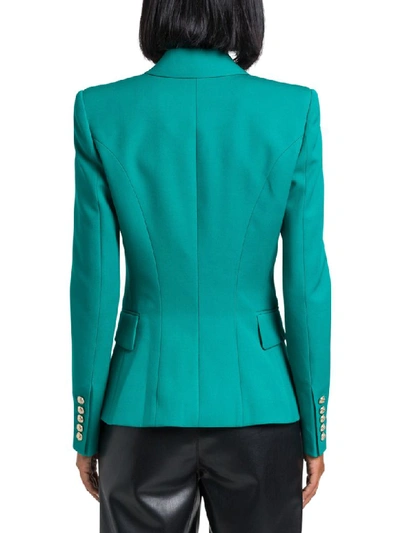 Shop Balmain Grain De Poudre Classic Double Breasted Blazer In Verde