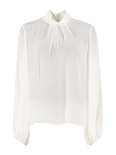 Shop Pinko Riservare Silk Blouse With Puff Long Sleeves In White