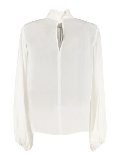 Shop Pinko Riservare Silk Blouse With Puff Long Sleeves In White