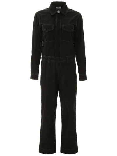 Shop Ganni Jumpsuit With Embellished Button In Black (black)