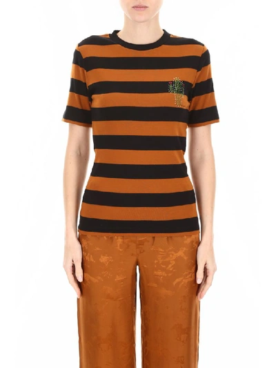 Shop Ganni T-shirt With Cactus Embroidery In Caramel Cafe (brown)