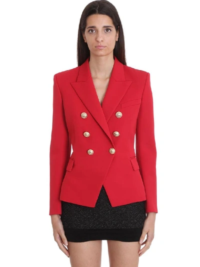 Shop Balmain Blazer In Red Cotton