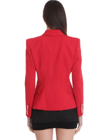 Shop Balmain Blazer In Red Cotton