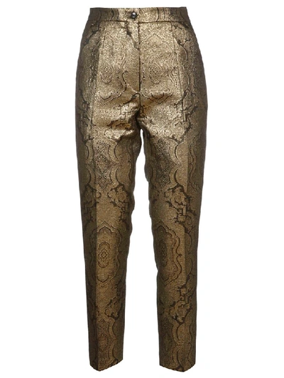 Shop Etro Blend Metallic Finish Trousers In Gold