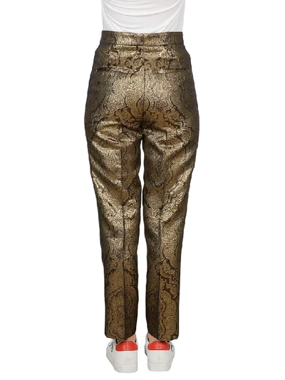 Shop Etro Blend Metallic Finish Trousers In Gold