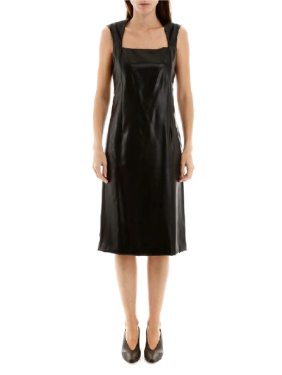 Shop Bottega Veneta Satin Midi Dress In Nero (black)