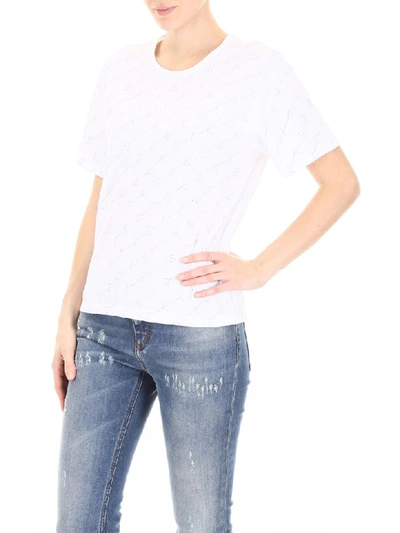 Shop Stella Mccartney T-shirt With Crystal Monogram In Pure White (white)