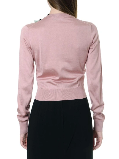 Shop Dolce & Gabbana Pink Silk Sweater With Floral Decoration