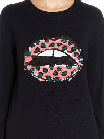Shop Markus Lupfer Natalie Sequin Leopard Lip Sweater In Blue