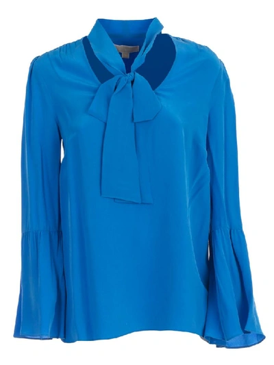 Shop Michael Michael Kors Shirt L/s W/knot On Neck In Grecian Blue