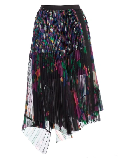 Shop Sacai Asymmetric Pleated Skirt In Black
