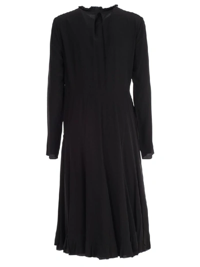 Shop Mcq By Alexander Mcqueen Dress L/s Midi W/panel In Darkest Black
