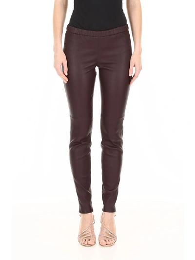 Shop Michael Michael Kors Leather Leggings In Cordovan (red)