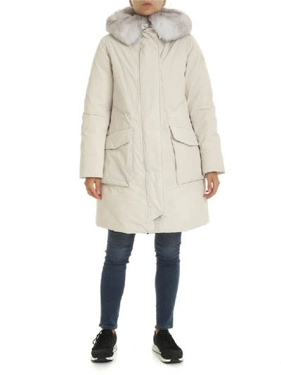 Shop Woolrich - Military Parka Down Jacket In White