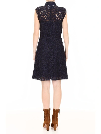 Shop Michael Michael Kors Lace Dress With Bow In True Navy (blue)