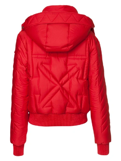 Shop Off-white Cropped Padded Coat In Rosso