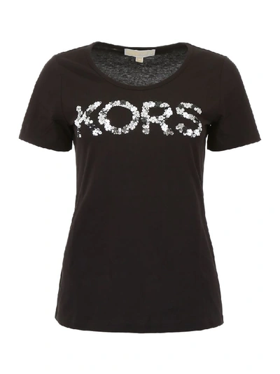 Shop Michael Michael Kors Sequins T-shirt In Black Silver (black)