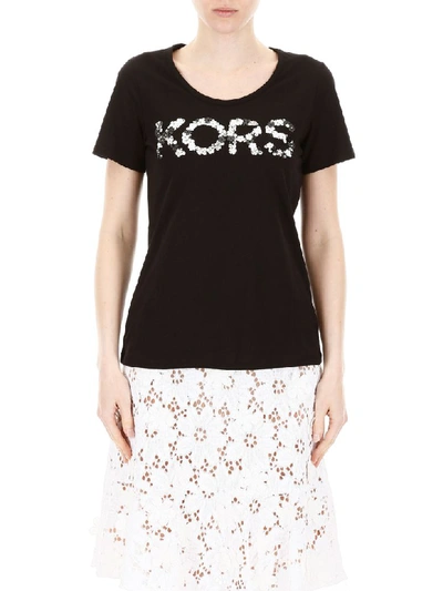 Shop Michael Michael Kors Sequins T-shirt In Black Silver (black)