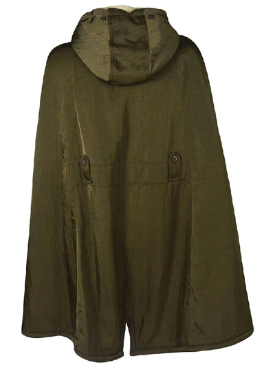 Shop Miu Miu Belted Detail Hooded Cape In Military Green