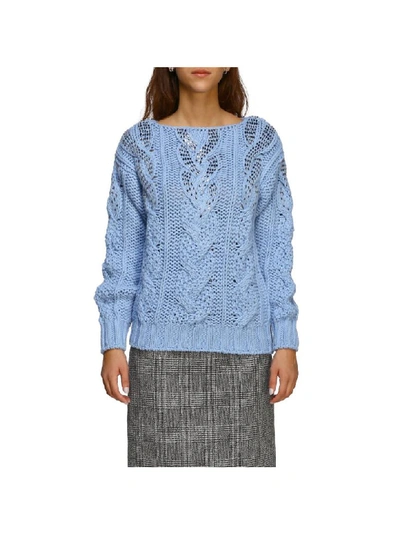 Shop Ermanno Scervino Pullover With Boat Neckline In Sky Blue