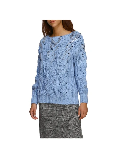 Shop Ermanno Scervino Pullover With Boat Neckline In Sky Blue