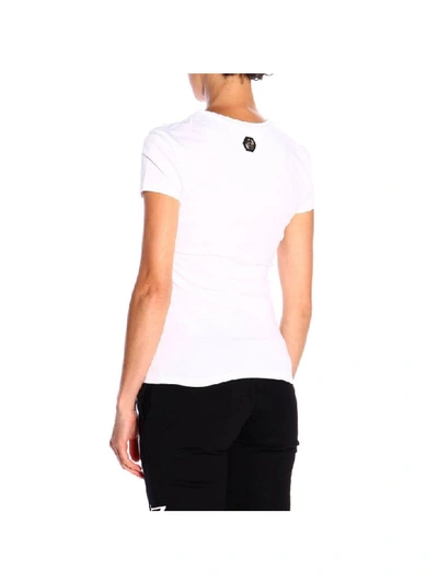 Shop Philipp Plein Short-sleeved T-shirt With Maxi Logo Print And Rhinestones In White