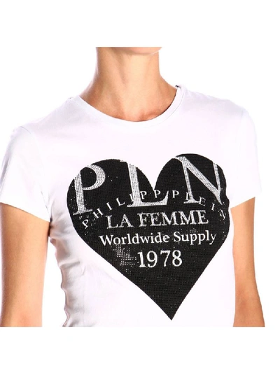 Shop Philipp Plein Short-sleeved T-shirt With Maxi Logo Print And Rhinestones In White