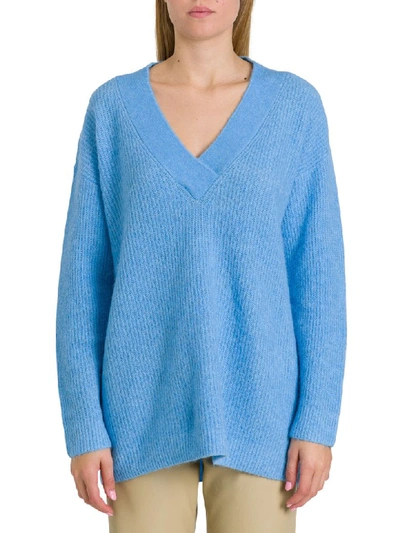 Shop Ganni V Neck Sweater In Azzurro