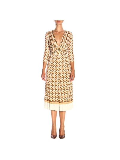 Shop Elisabetta Franchi Celyn B. Elisabetta Franchi Dress Elisabetta Franchi Longuette Dress With Long Sleeves In Patterned Jersey In Dark