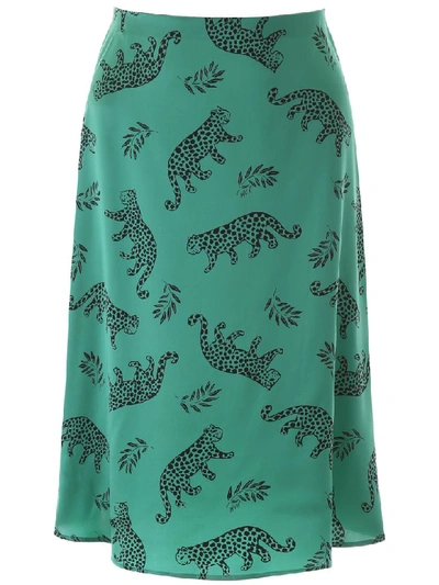 Shop Hvn Wiona Skirt In Green Shiny Tarzan Leopard (green)
