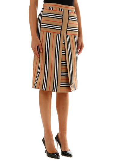 Shop Burberry Flared Skirt Striped Pattern In Beige