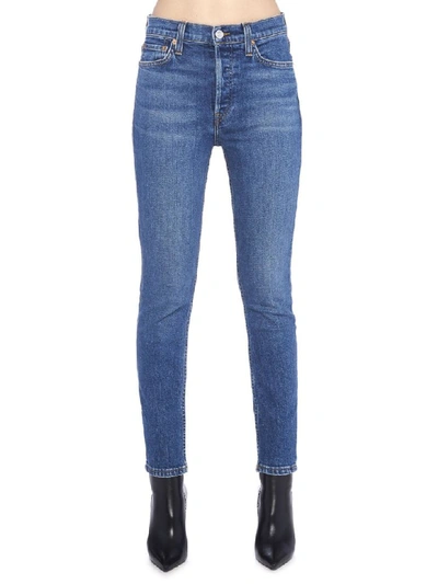 Shop Re/done High Rise Ankle Crop Jeans In Blue