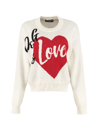 Shop Dolce & Gabbana Intarsia Cashmere Sweater In Panna