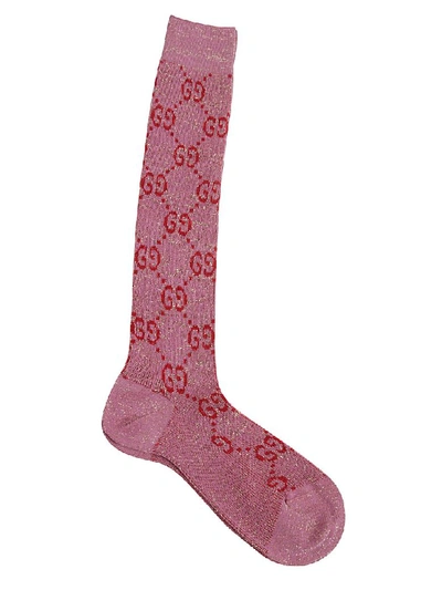 Shop Gucci Long G Socks In Roseate-pink