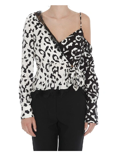 Shop Self-portrait Cropped Animalier Top In White