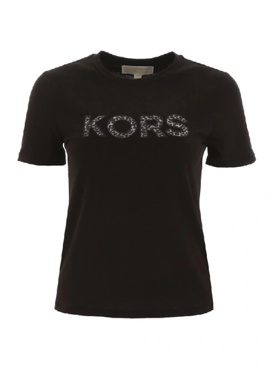 Shop Michael Michael Kors Leopard Print Logo T-shirt In Black (metallic)