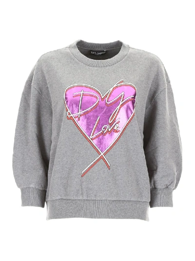 Shop Dolce & Gabbana Heart Print Sweatshirt In Melange Grigio (grey)