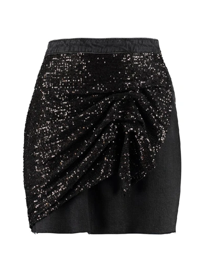 Shop Pinko Etta Denim Mini Skirt In Black