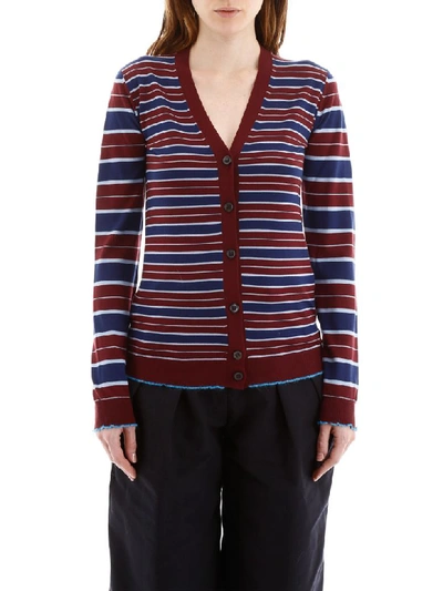 Shop Marni Striped Cardigan In Ruby (blue)