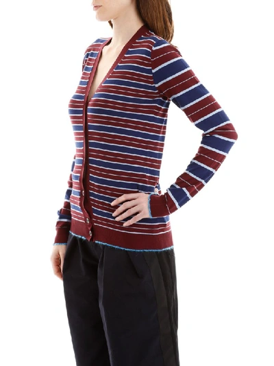 Shop Marni Striped Cardigan In Ruby (blue)