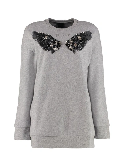 Shop Pinko Labyrinth Embroidered Cotton Sweatshirt In Grey