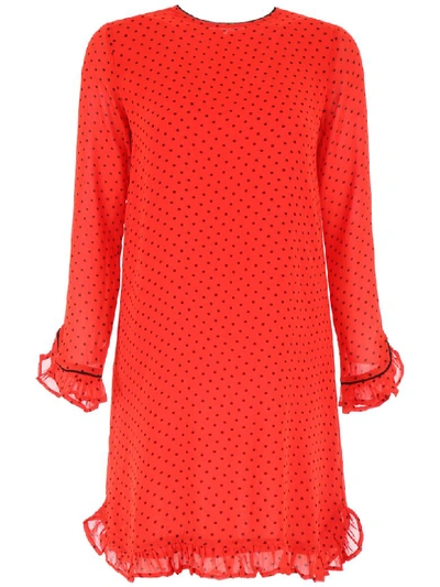 Shop Ganni Mullin Dress In Fiery Red (black)